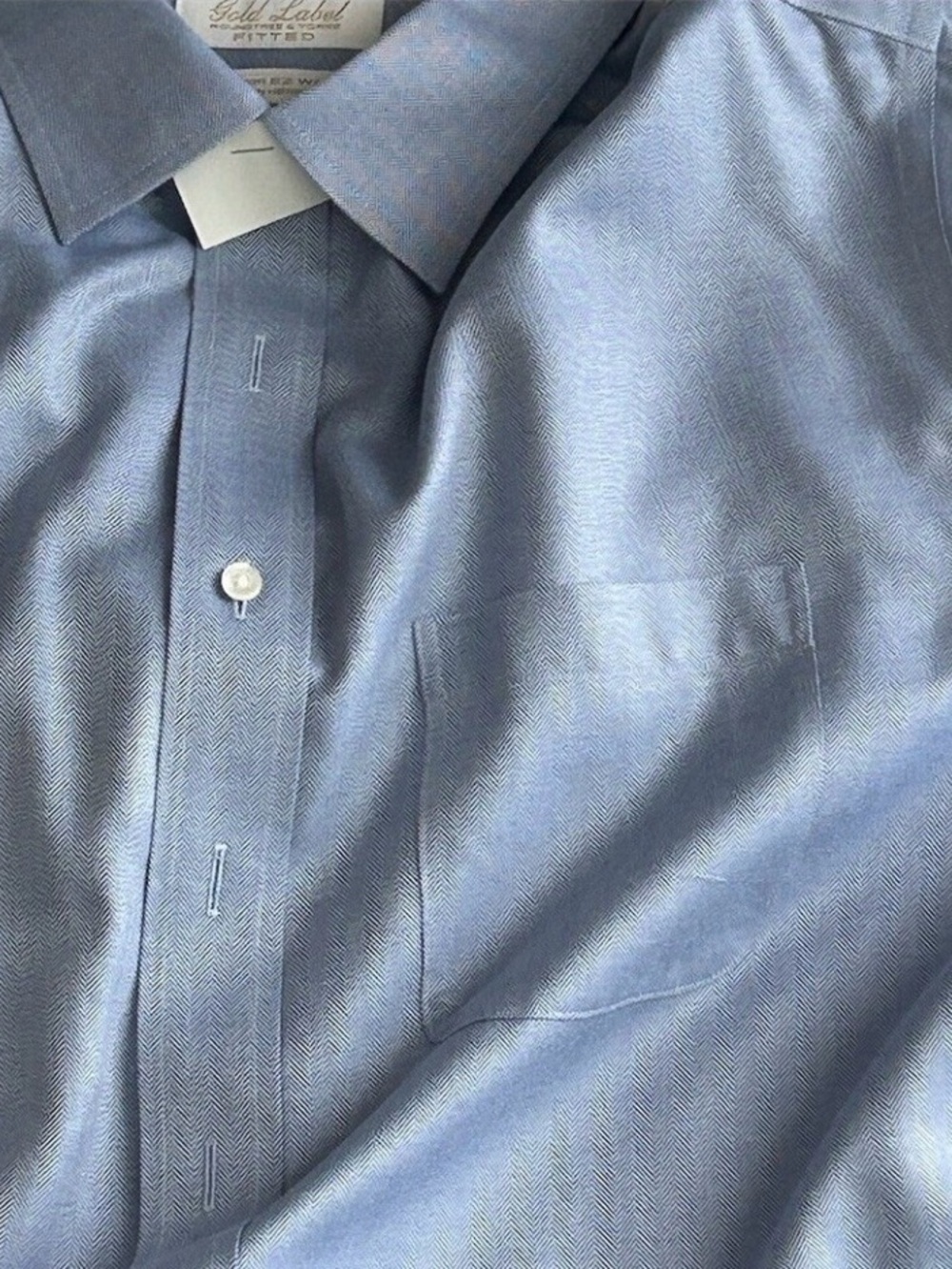 Roundtree & Yorke Dress Shirt Mens 17.5 34/35 Blue Solid Non-Iron - Picture 2 of 4